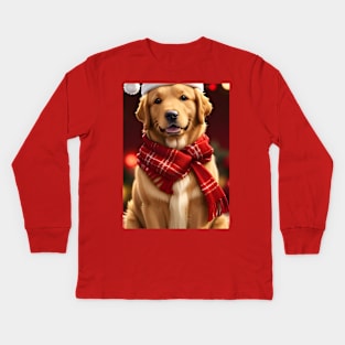 Christmas golden retriever dog Kids Long Sleeve T-Shirt